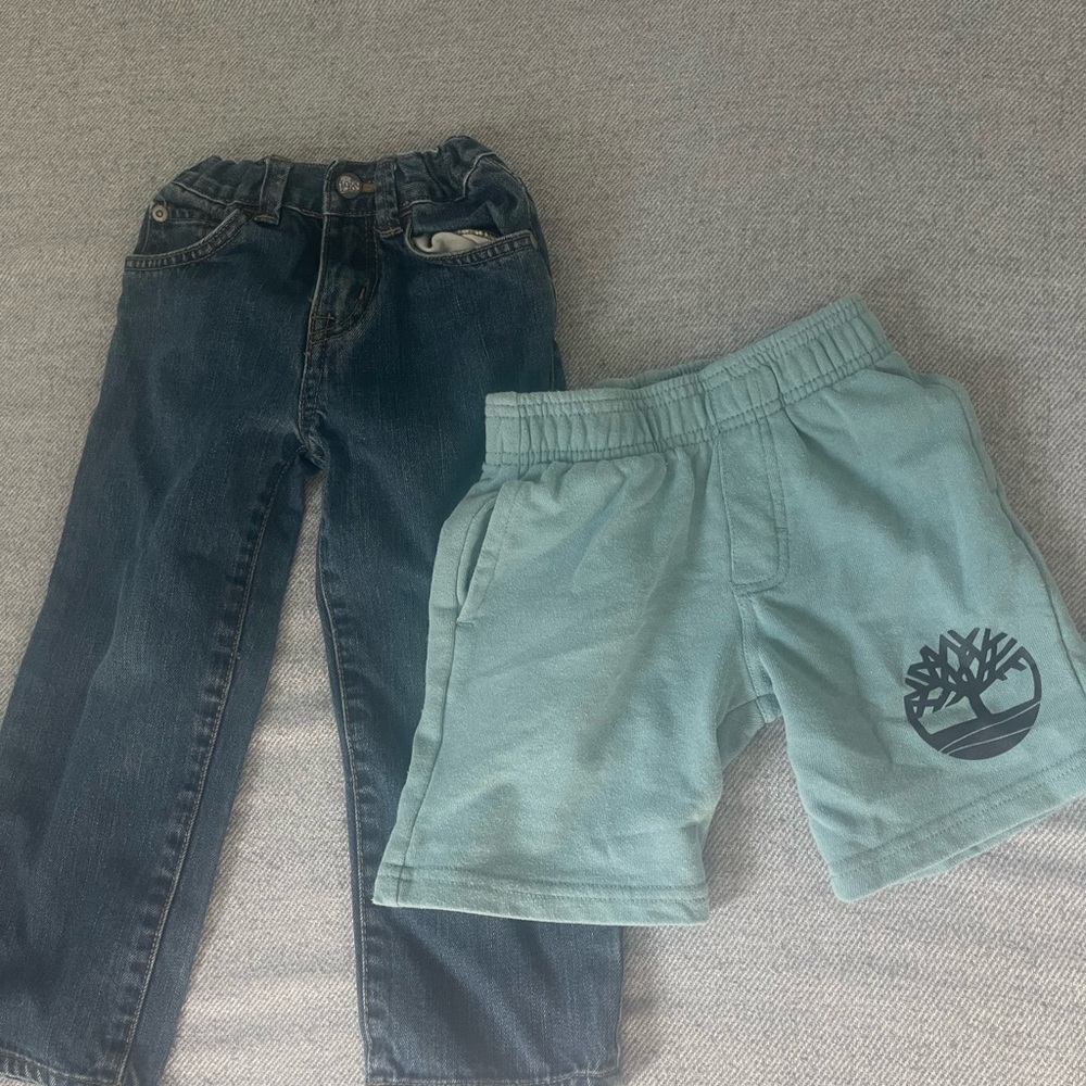 Toddler Boy 3T Pair Of Dark Blue Jeans & Blue Timberland Shorts